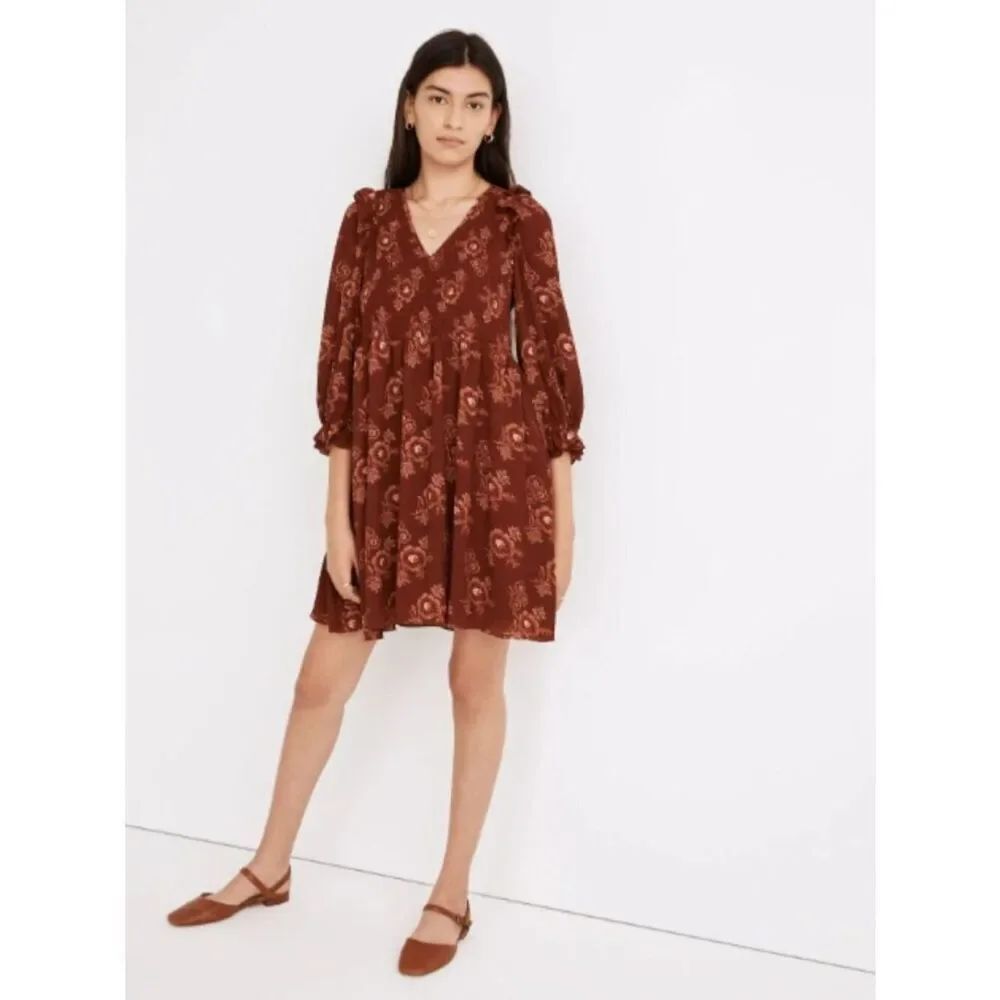 Like New! Madewell Petite Lucie V-Neck Smocked Dress in Letterpress Floral in S